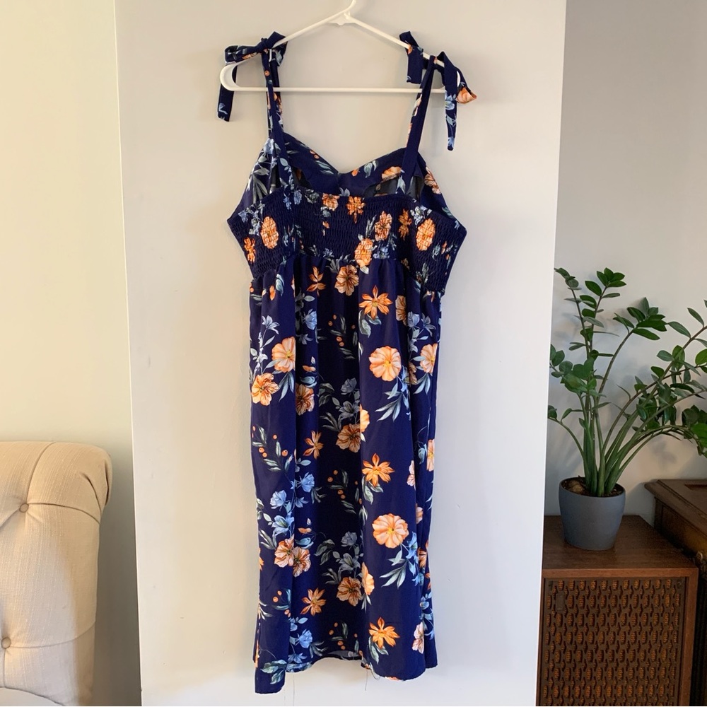Midi Dress Tie Straps Sweetheart Neck Floral Blue Orange SHEIN Curve Size 2XL - Picture 5 of 5